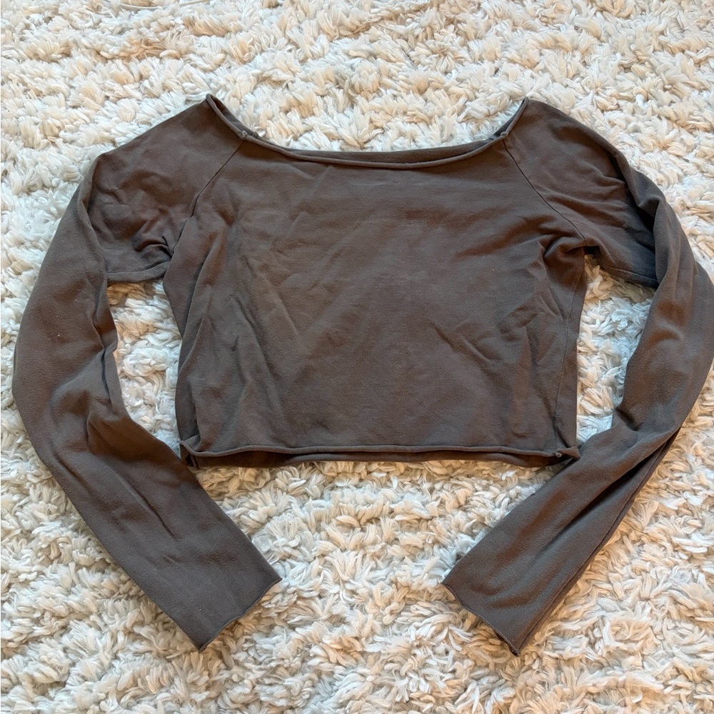 Brandy Melville Brown Long Sleeve Cropped Top